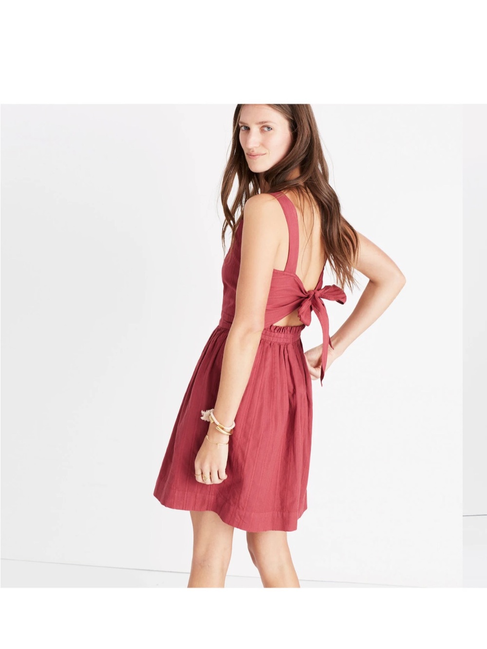 Madewell Apron Bow-Back Dress antique rose size 2 100% cotton